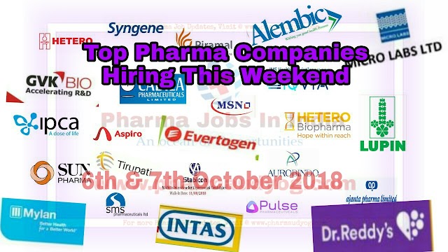 Top Pharma Companies Hiring This Weekend | All India | 6th & 7th October 2018