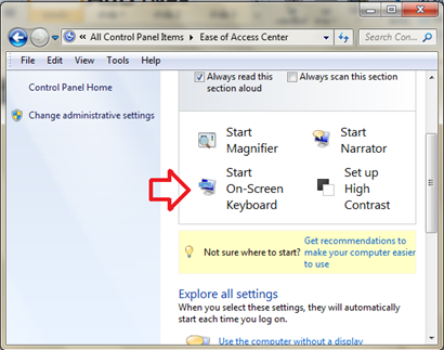 เปิดใช้งาน on screen keyboard