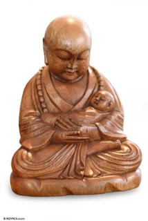 Baby in Buddha's Hands (Wooden Statue)