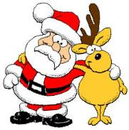 Clip art Christmas picture of Santa Claus and reindeer