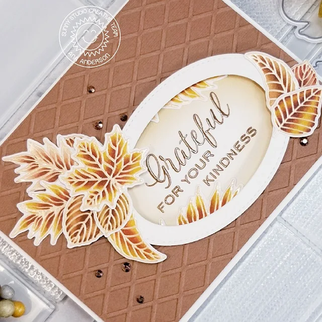 Sunny Studio Stamps: Elegant Leaves Staggered Circles Stitched Ovals Autumn Themed Cards by Ana Anderson