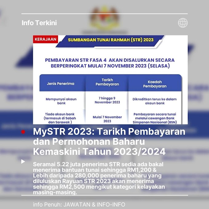 MySTR 2023: Tarikh Pembayaran dan Permohonan Baharu/Kemaskini/Syarat Tahun 2023/2024