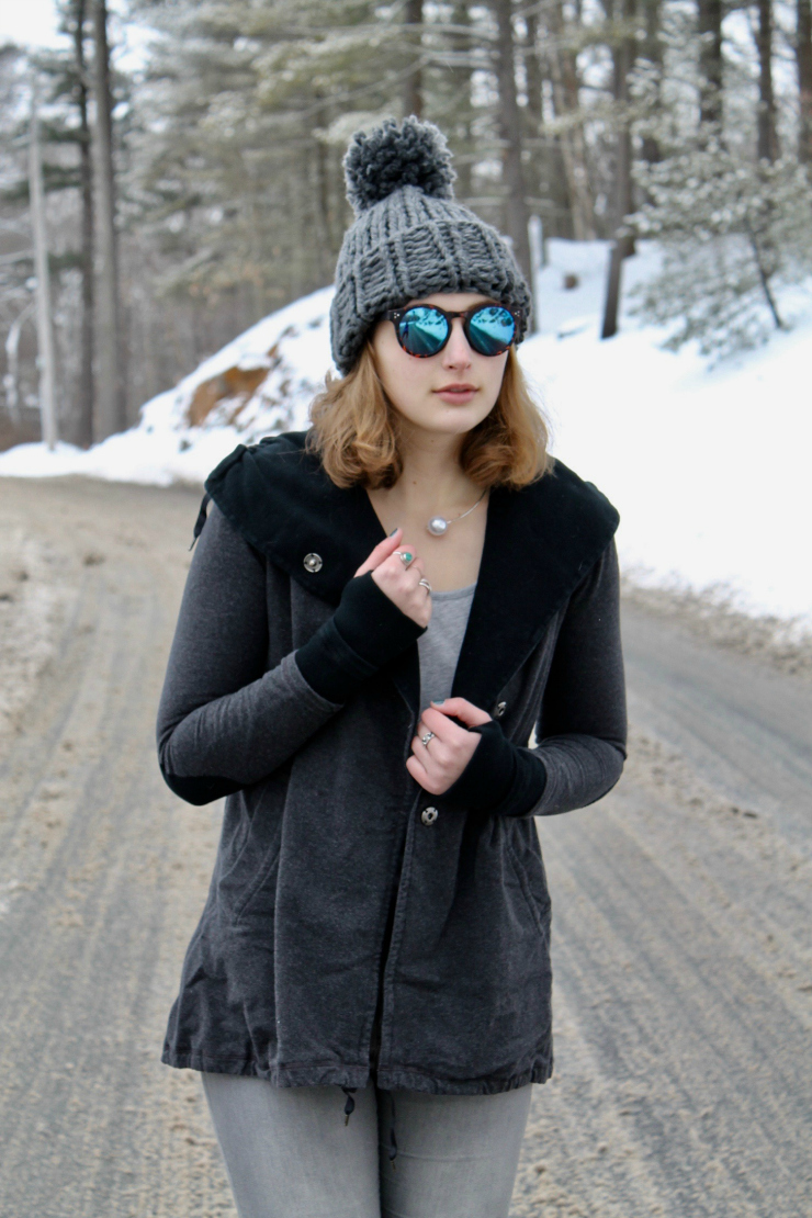 Lululemon yoga jacket, grey pom pom beanie + winter boots #ootd