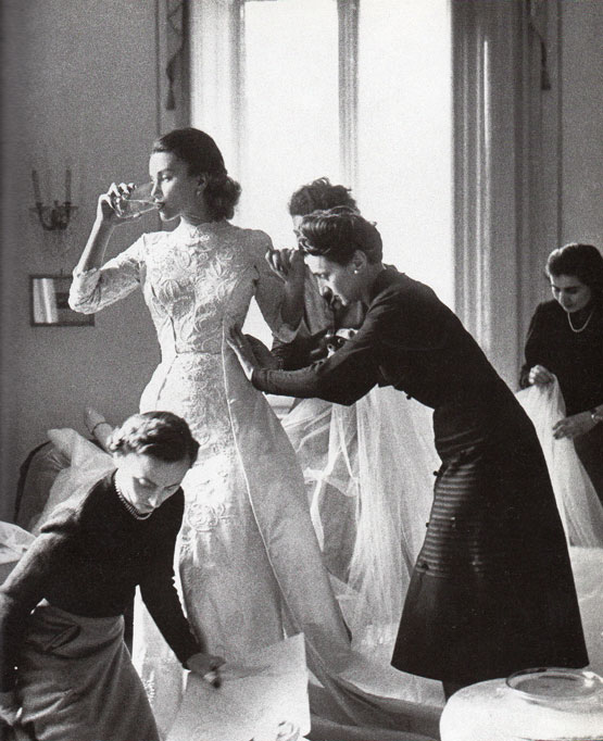  of Ms Christian being fitted for her wedding gown in Rome in 1949