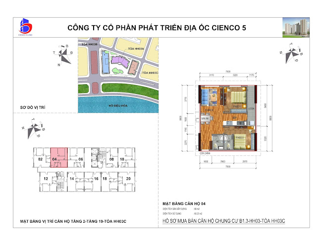 Mặt bằng căn hộ 04 chung cư b1.3 hh03c thanh hà