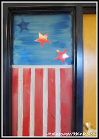 photo of: Classroom Window Painted with Patriotic Design 
