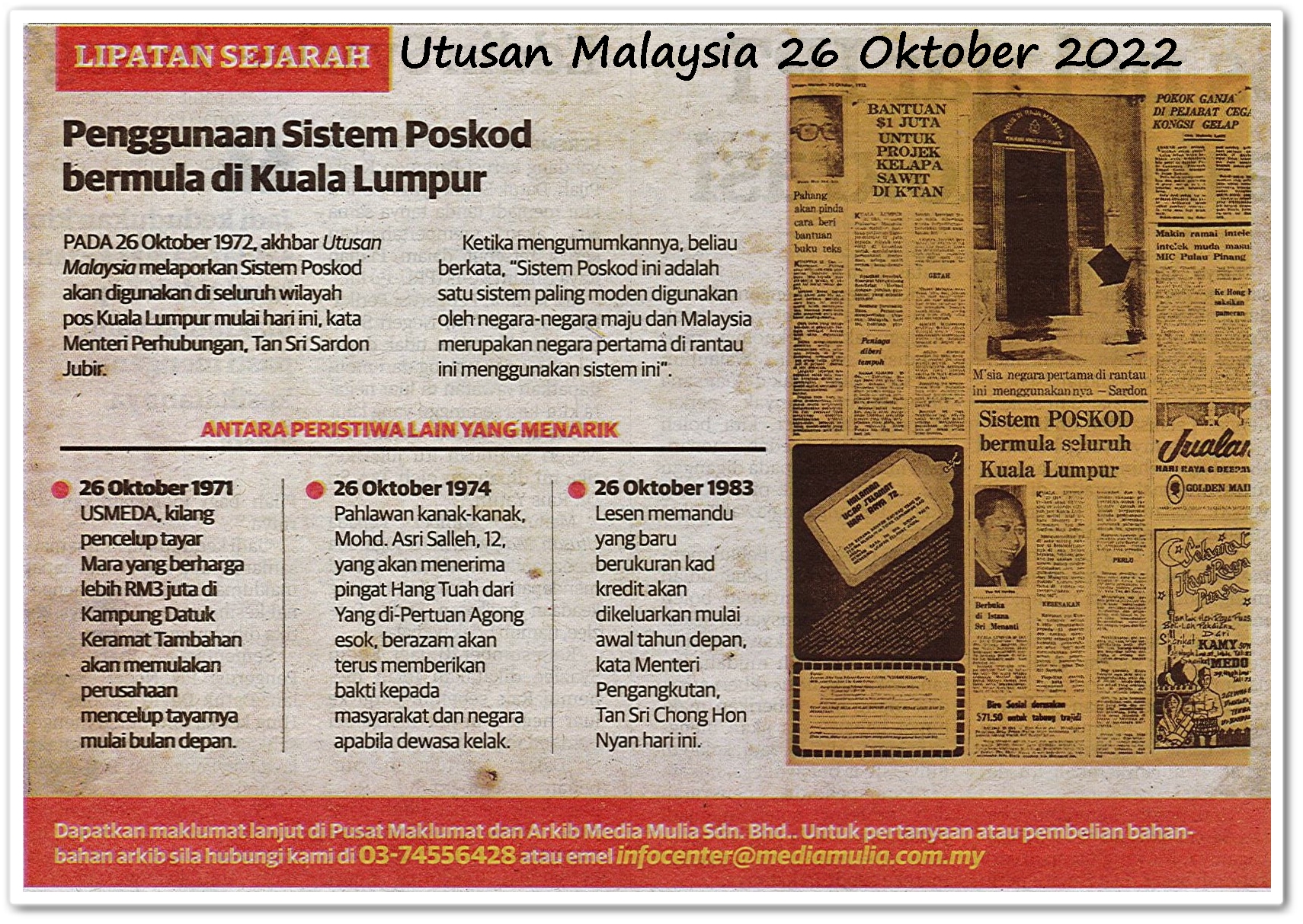 Lipatan sejarah 26 Oktober - Keratan akhbar Utusan Malaysia 26 Oktober 2022
