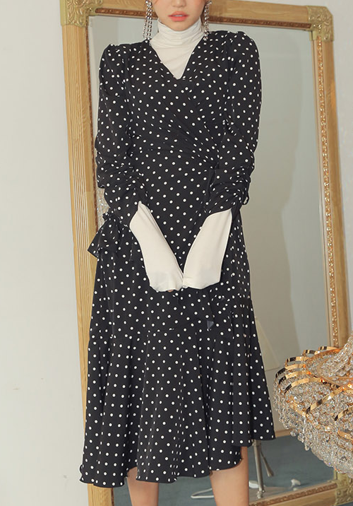 Polka Dot Print Wrap Dress