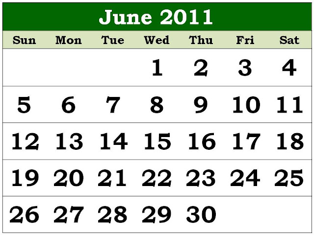 june calendar 2011. Monthly 2011 Calendar June