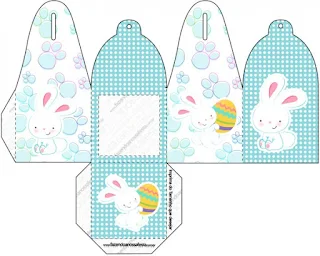 Easter Bunny with Light Blue and White Squares: Free Printable Boxes.