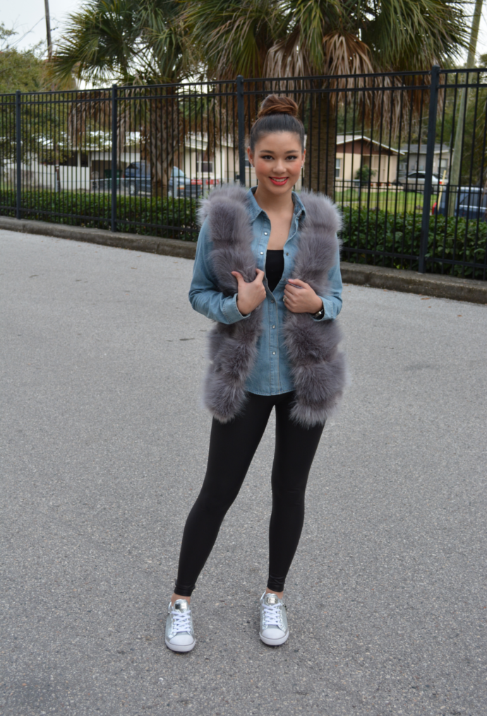 Raspberry Jam: Outfit 152 - Grey Faux Fur Vest with Denim 