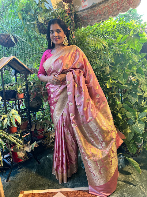 Onion pink mushroo silk saree