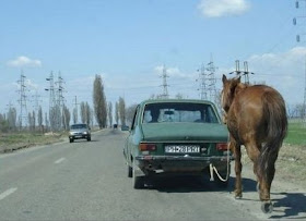 funny picture romania horse car petrol
