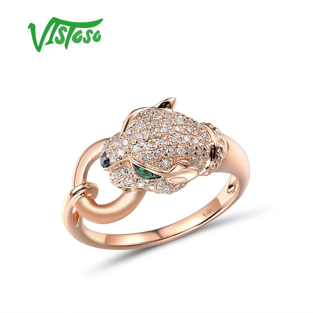 VISTOSO-baguex en or pour femmes, bague léopard en or Rose 585, scintillante, diamant émeraude, bijoux d'anniversaire de fiançailles, bijoux fins,,US $246.24,