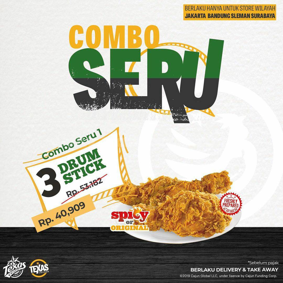 Texas Chicken Promo Combo Seru! Beli Paket Drum Stick harga mulai Rp. 40.909