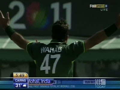 Wahab Riaz apealing for Wicket