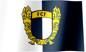 The waving fan flag of F.C. Famalicão with the logo (Animated GIF)