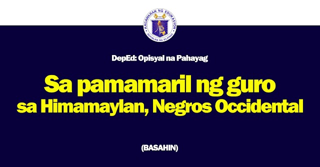 DepEd: Opisyal na Pahayag Sa pamamaril ng guro sa Himamaylan, Negros Occidental