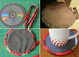 reciclar cds en posavasos con fieltro y cinta de bies