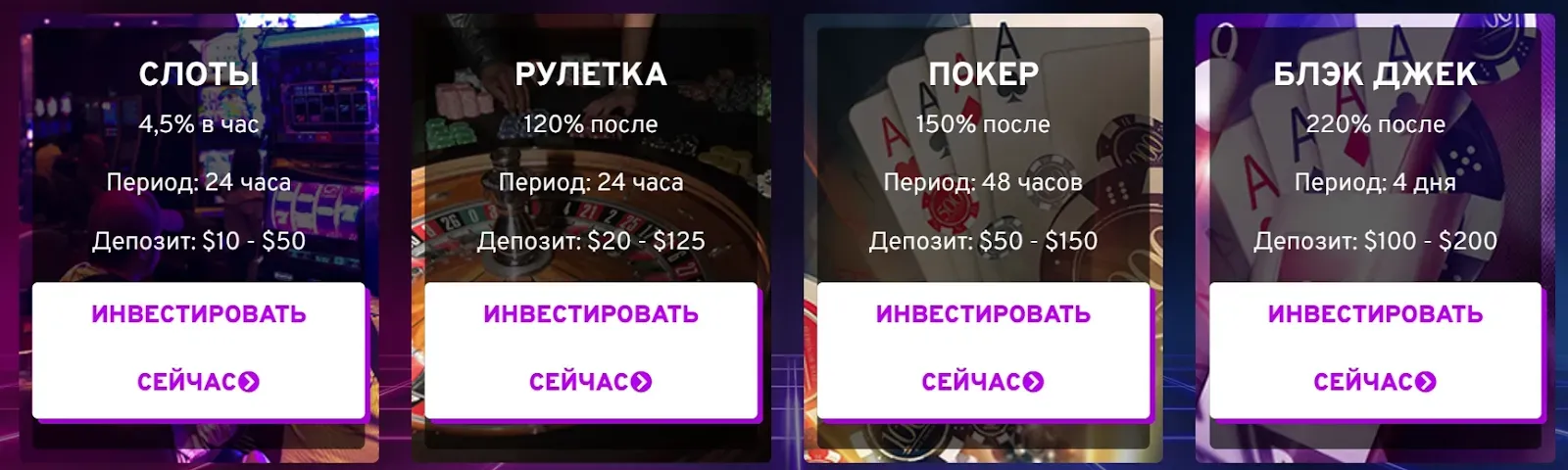 Инвестиционные планы Black Game Casino