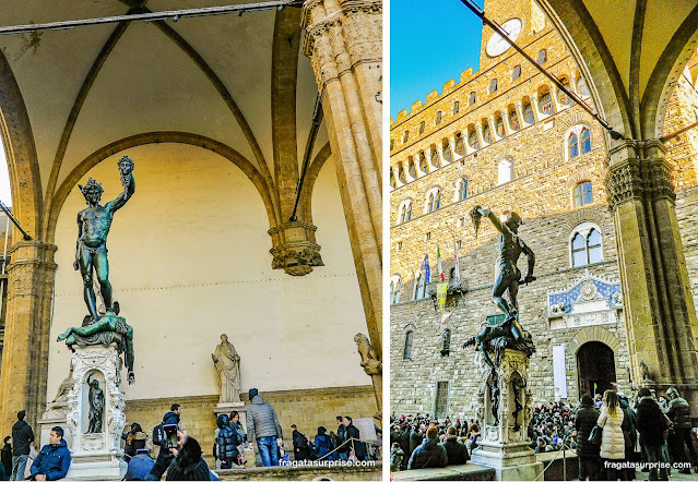 Escultura "Perseu e a Cabeça da Medusa" na Loggia dei Lanzi, em Florença