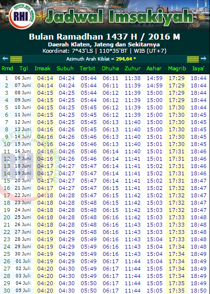 Jadwal Buka Puasa & Imsakiyah Klaten 2018 - Terbaru9.Info