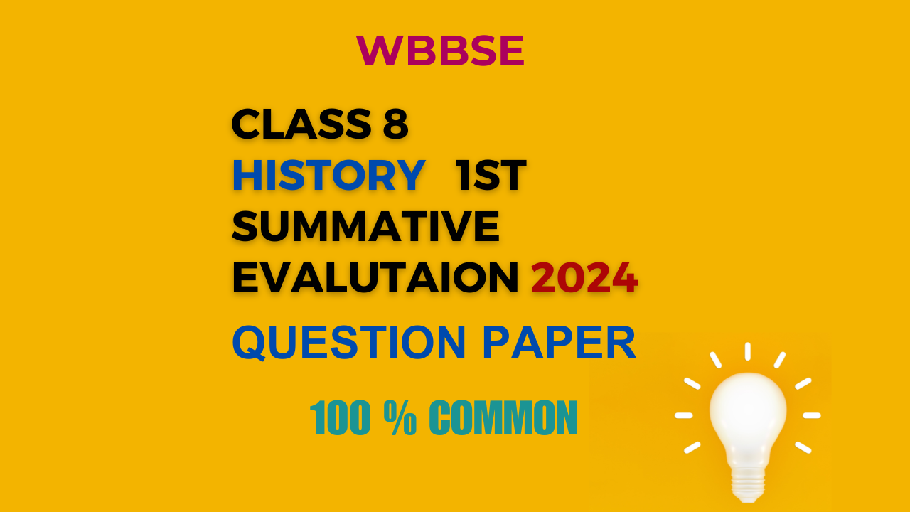 অষ্টম শ্রেণীর প্রথম পর্যায় ক্রমিক মূল্যায়ন ইতিহাস বিষয়ের মডেল প্রশ্নপত্র 2024। Class 8 1st Unit Test Question Paper