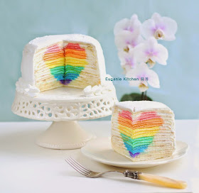 Eugenie Kitchen, rainbow heart mille crepe cake