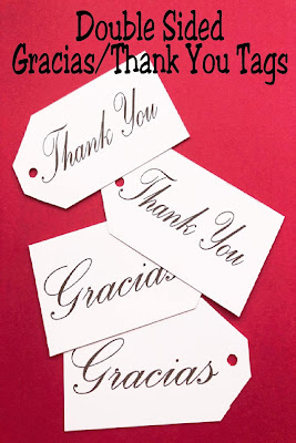Say thank you in English and Spanish with this double sided thank you tag perfect for your gift giving any time of the year.  Simply print one side, then the other, and cut for the perfect double sided printable thank you tag.  #thankyou #printabletag #thankyoutag #diypartymomblog