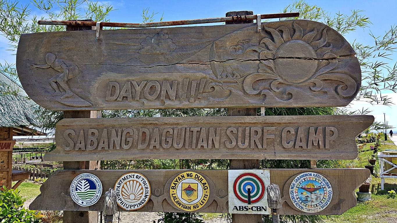 fancy signboard of Sabang Daguitan Surf Camp in Dulag Leyte