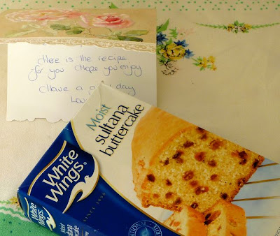 Cake mix and note that the postman delivered