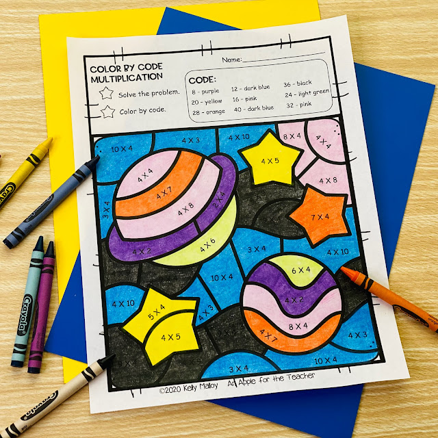 Space Themed Color by Number Multiplication Coloring Pages