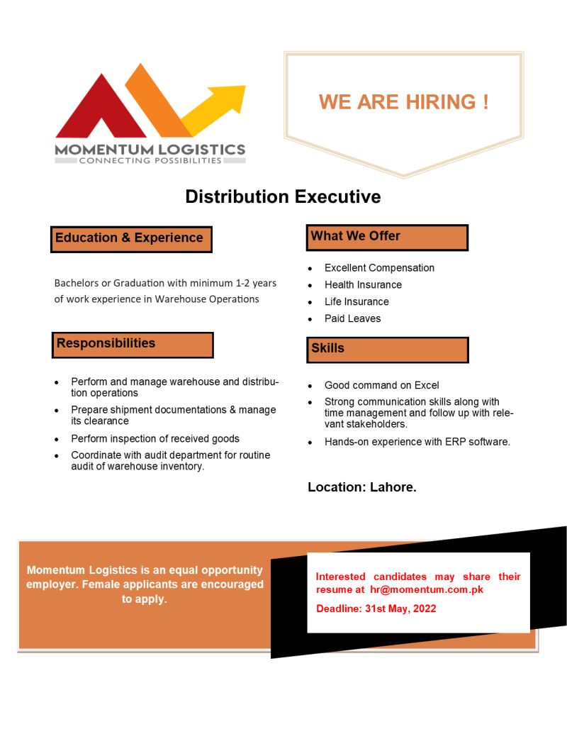 Momentum Logistics Pvt Ltd Jobs Distribution Executive