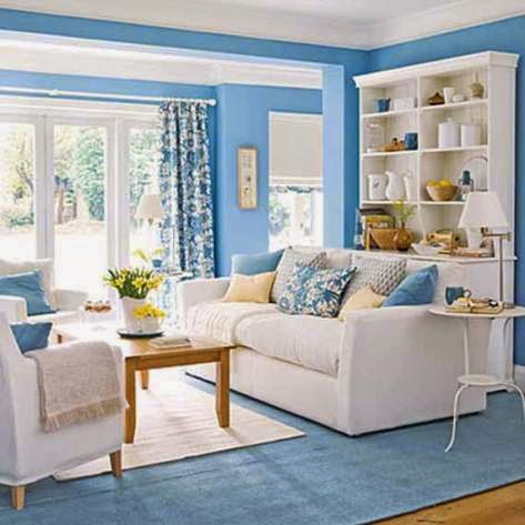 Ruang tamu minimalis warna biru