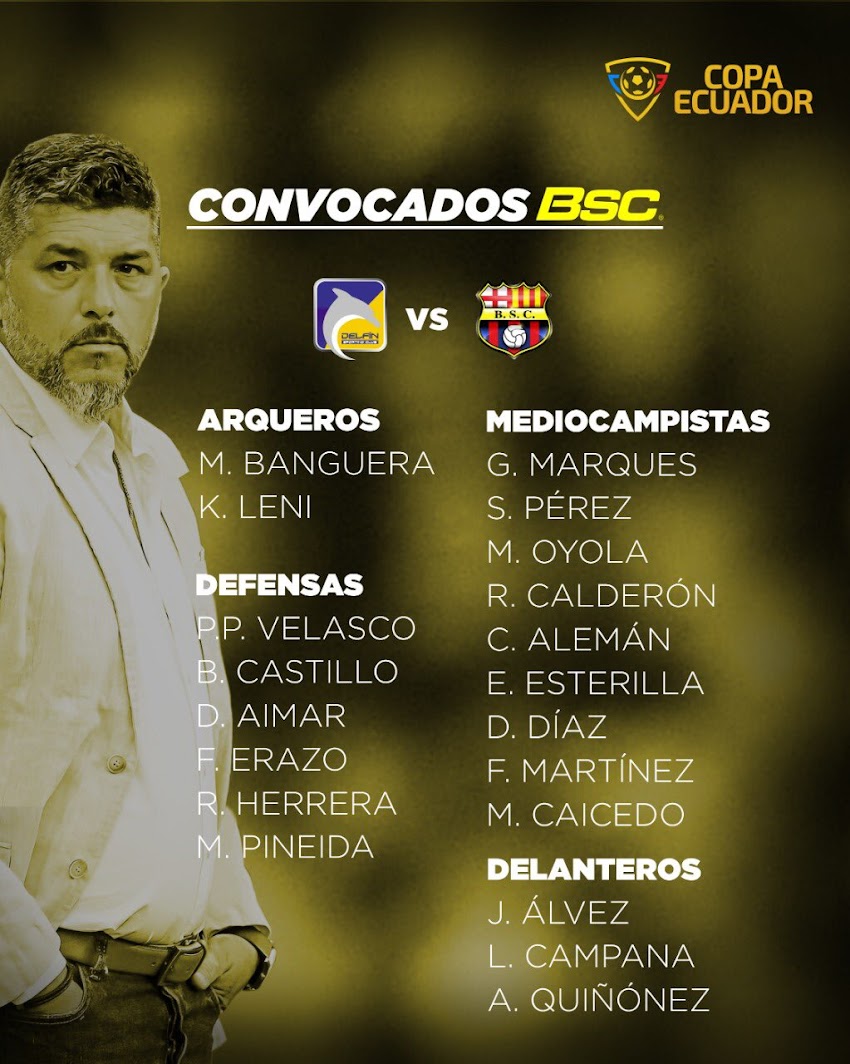 Convocados de BSC para enfrentar a DELFÍN en Manta