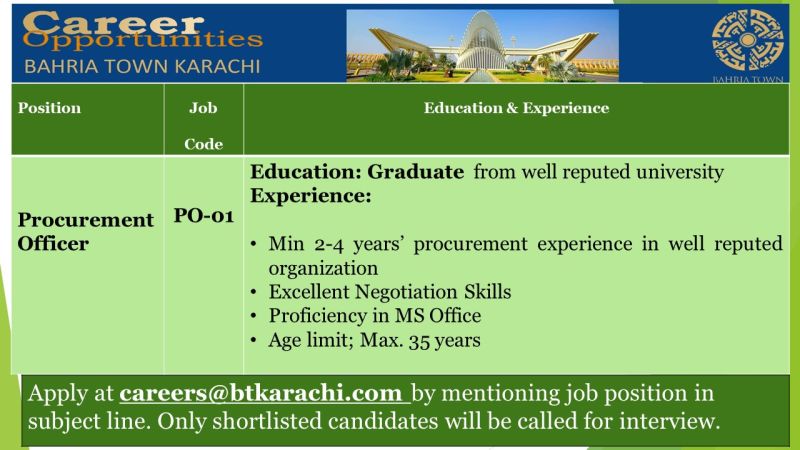 career opportunities At Bahria Town