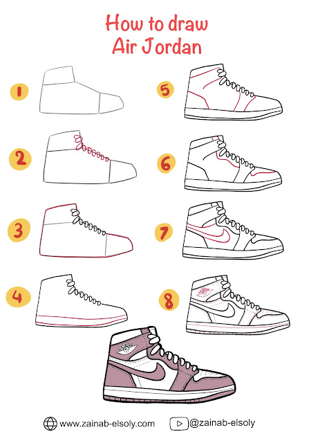 How to draw Air Jordan shoes, starting from basic shapes to small details. Plus, as a bonus, I'll provide a free Air Jordan coloring page