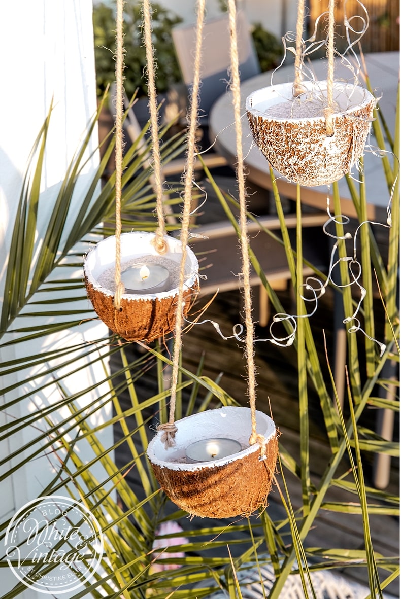 Teelichthalter zum Hängen aus Kokosnussschale basteln