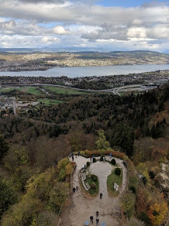 Looking down and across the Zürichsee from the viewing tower atop the Uetliberg, Zürich, Switzerland