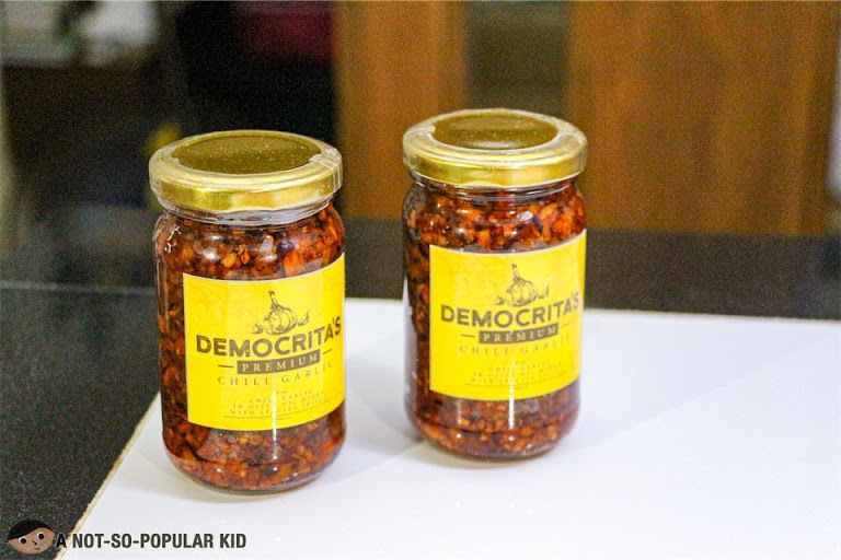 Bottled chili garlic oil of Democrita's