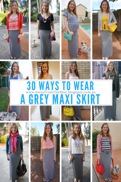 30 ways to wear a grey jersey maxi skirt | away from the blue blog #30wears