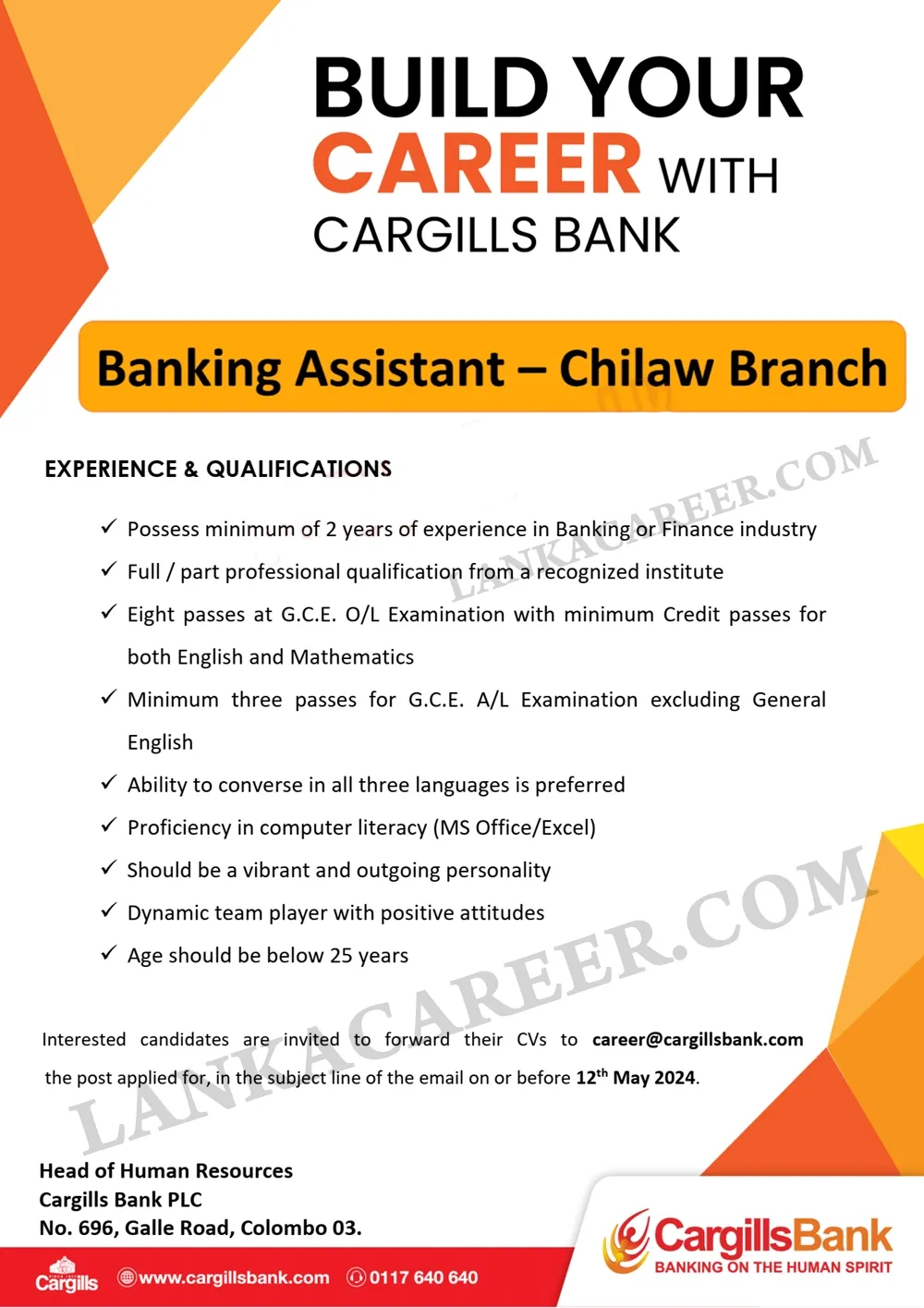 Cargills Bank Official Job Advertisement 2024