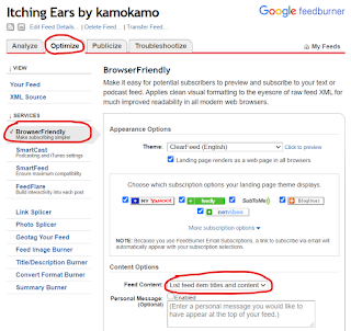 feedburner setting contents