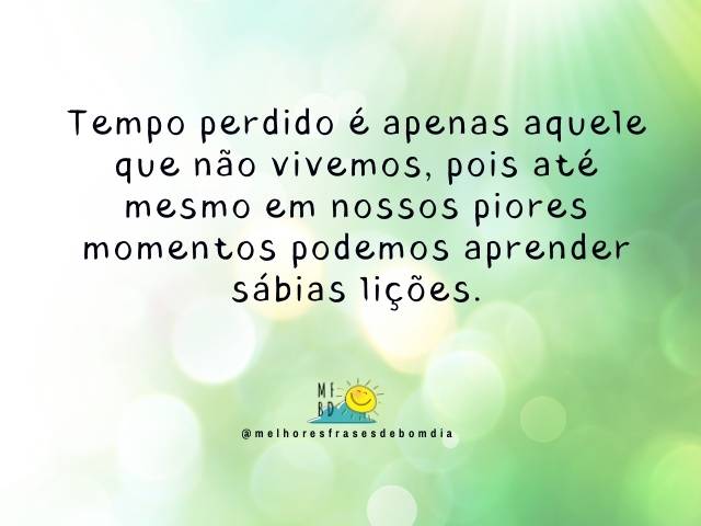 Tempo perdido é apenas aquele que não vivemos, pois até mesmo em nossos piores momentos podemos aprender sábias lições.