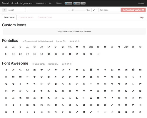 Daftar Situs Penyedia Font Icon Gratis - Fontello Icon Font