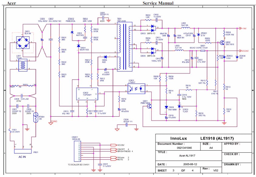  Skema Power  Supply Acer LCD Monitor AL1917 LE1918 