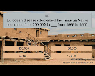 European diseases decreased the Timucua Native population from 200,000 to ___ from 1565 to 1590. Answer choices include: 150,000, 100,000, 50,000, 15,000