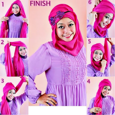 tutorial model hijab pashmina pesta modern terbaru