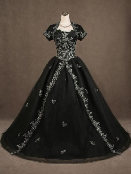 Black and Silver Embroidered Gothic Wedding Dress with Jacket