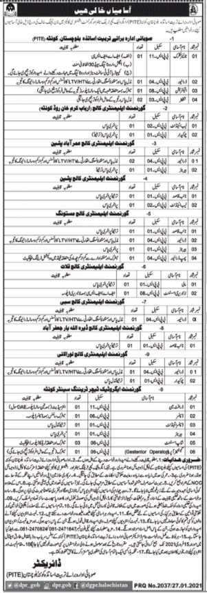 Provincial Institute for Teacher Education Balochistan Jobs Advertisement 2021